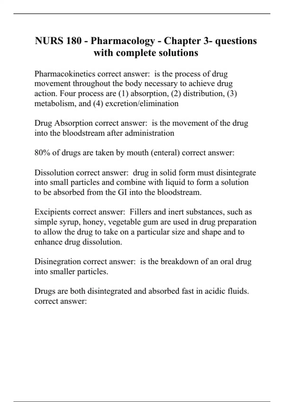 NURS 180 - Pharmacology - Chapter 3- questions with complete solutions ...