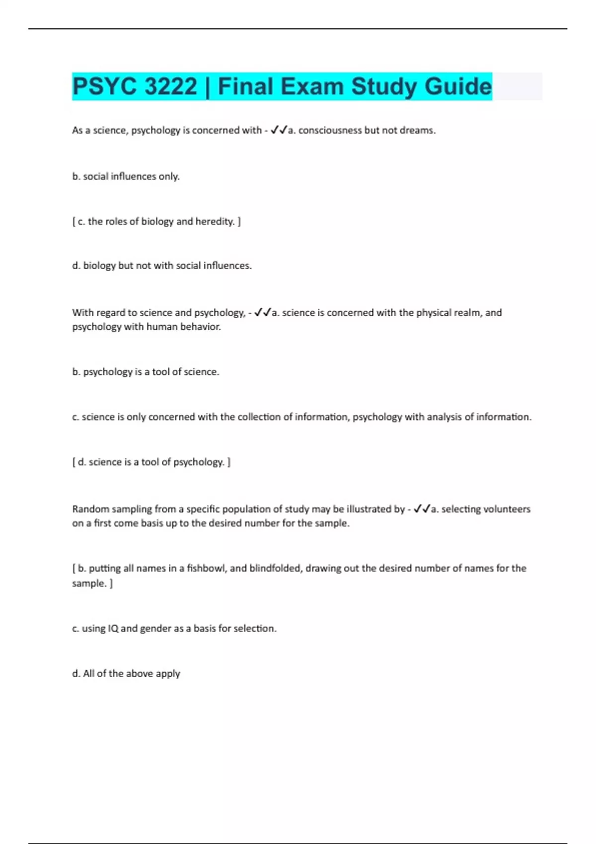 Bundle for Psychology of Learning Final Exam tests compilation ...