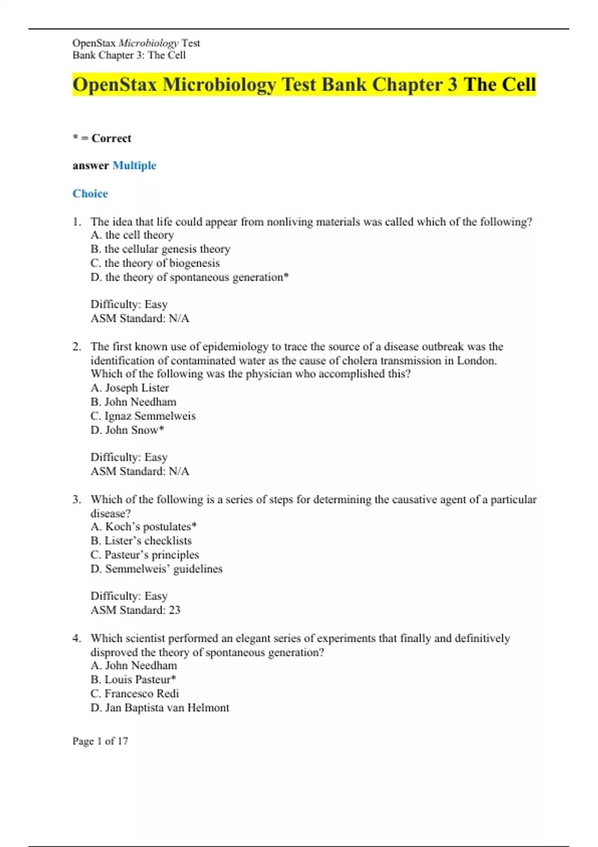 OpenStax Microbiology Test Bank Chapter 3 The Cell OpenStax