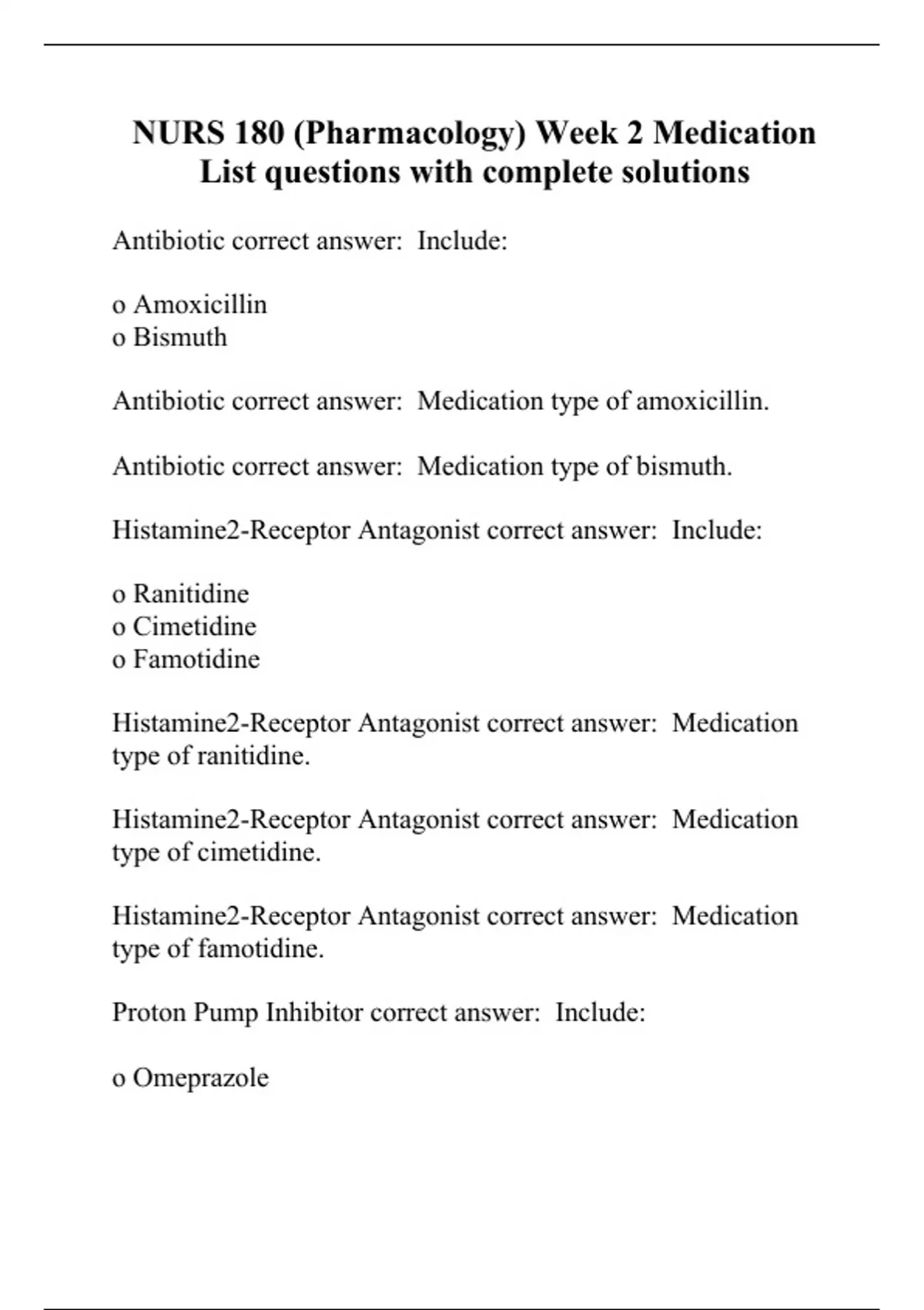 NURS 180 (Pharmacology) Week 2 Medication List questions with complete ...