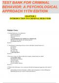 Test Bank  for Criminal Behavior&colon; A Psychological Approach 11th Edition  &comma; A&plus; Rated complete Solution 