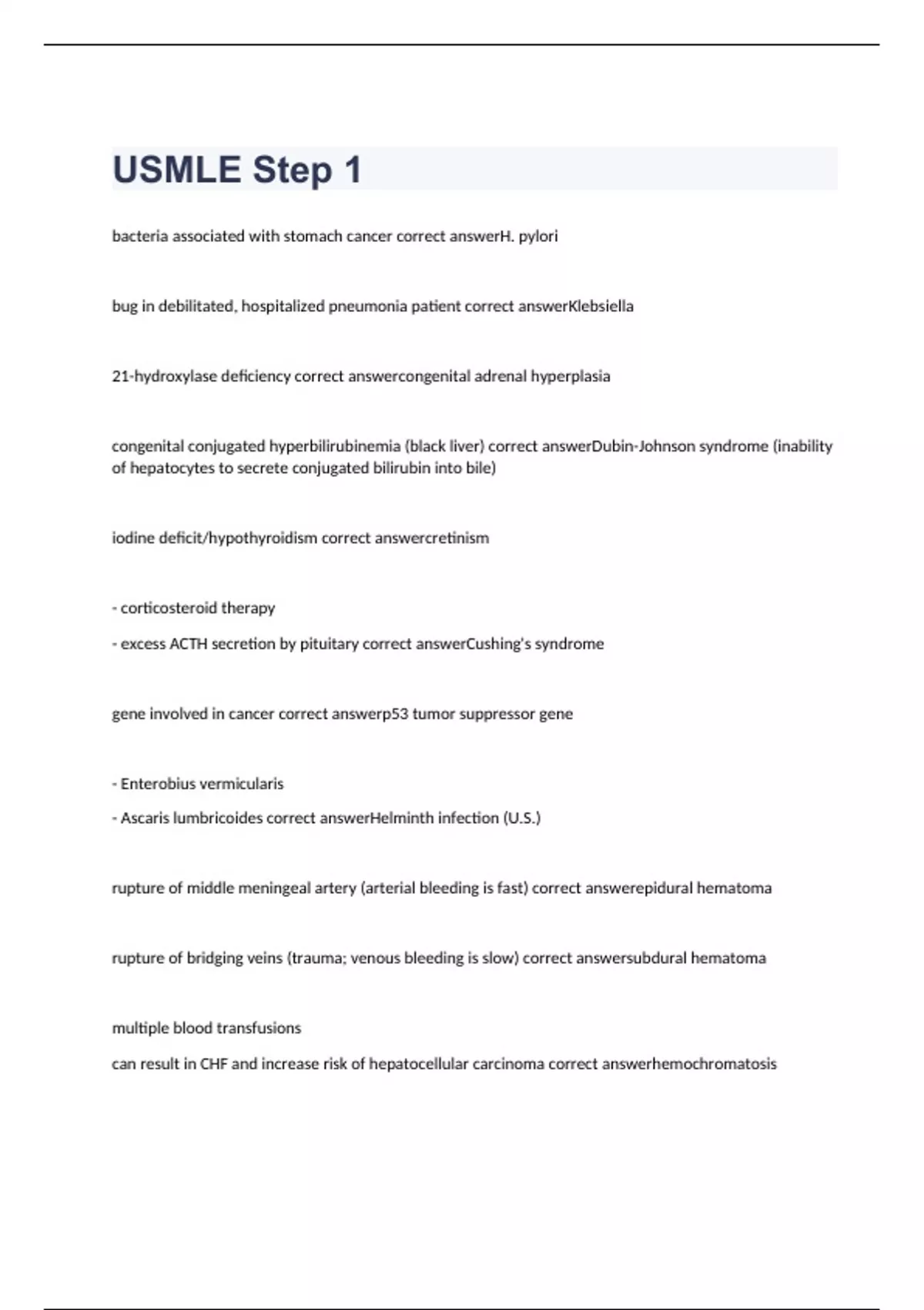 USMLE Step 1 exam 2023 with 100% correct answers - USMLE - Stuvia US