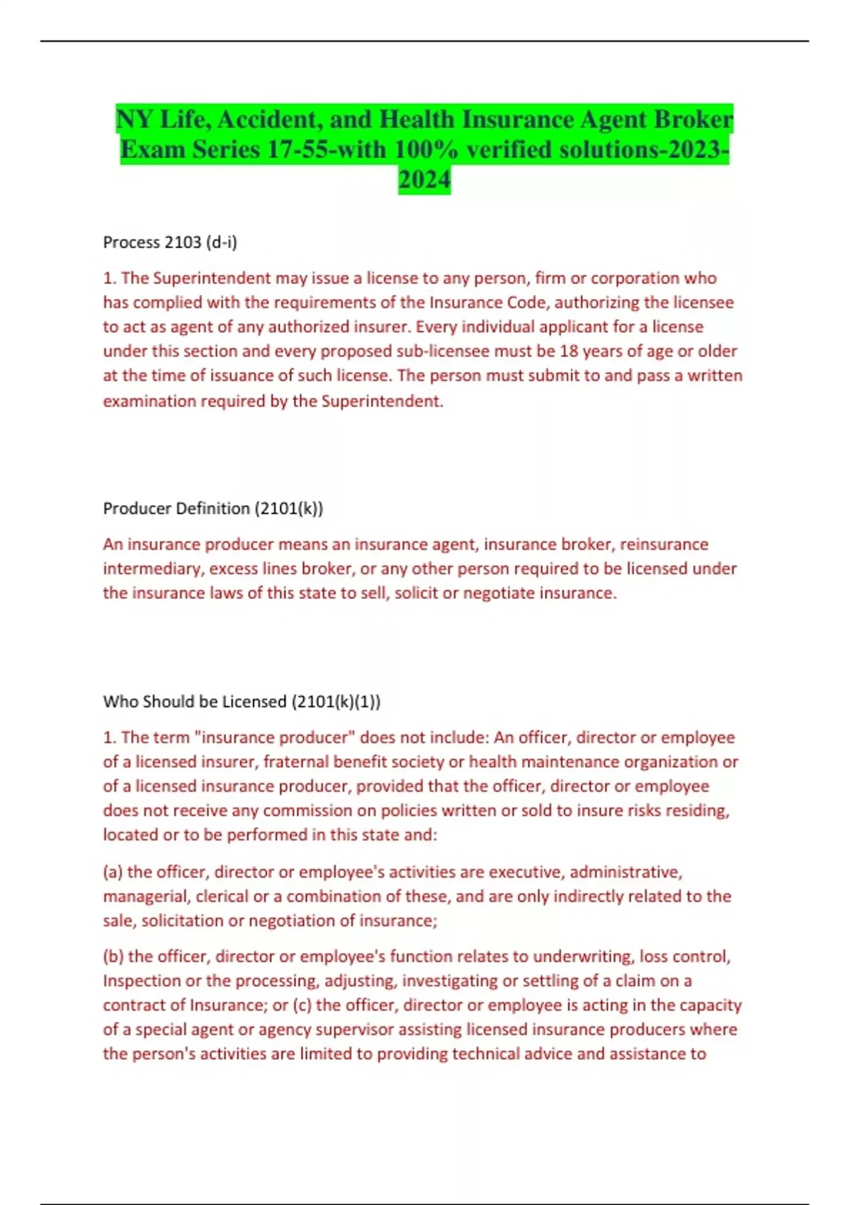 Ny Life Accident And Health Insurance Agent Broker Exam Series 17 55