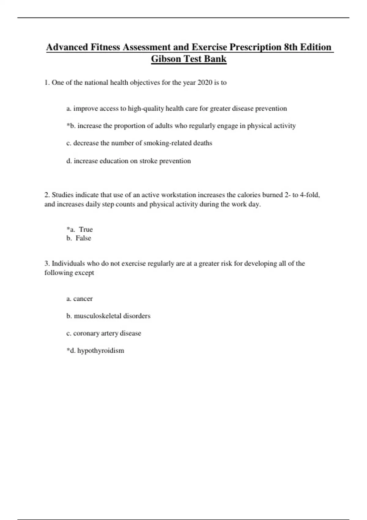 Test Bank for Advanced Fitness Assessment and Exercise Prescription 8th ...