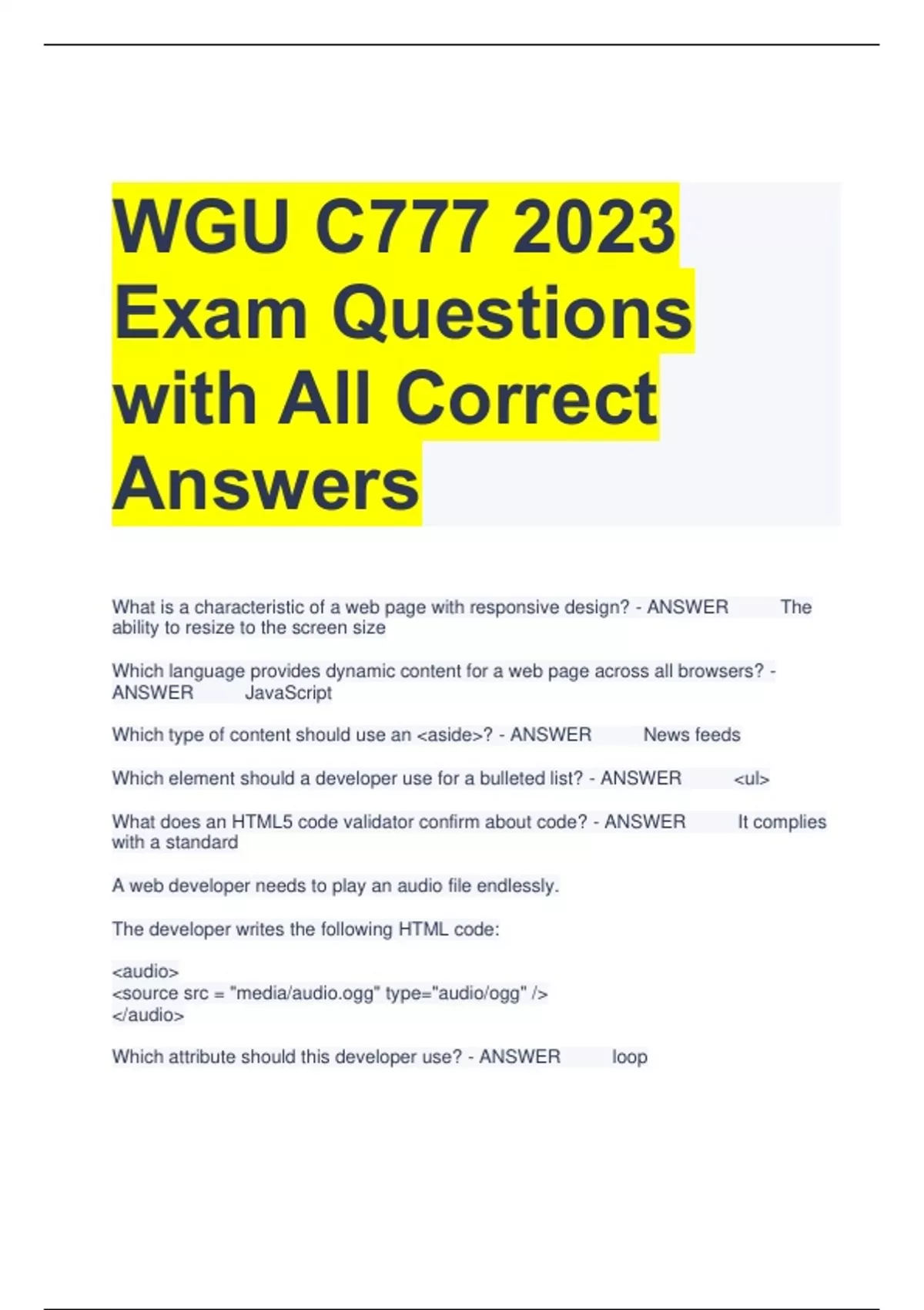 WGU C777 2023 Exam Questions with All Correct Answers - WGU C777 ...