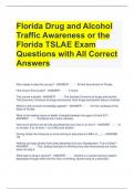 Florida Drug and Alcohol Traffic Awareness or the Florida TSLAE Exam Questions with All Correct Answers 