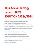 AQA A-level Biology  paper 1 100%  SOLUTION 2023//2024