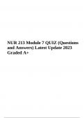 NUR 213 Module 7 Final QUIZ - Questions and Answers &lpar;Latest Update 2023 Graded A&plus;&rpar;