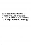 ISYE 6501 MIDTERM Final QUIZ's (Questions with Answers LATEST UPDATED 2023 Already GRADED A+)