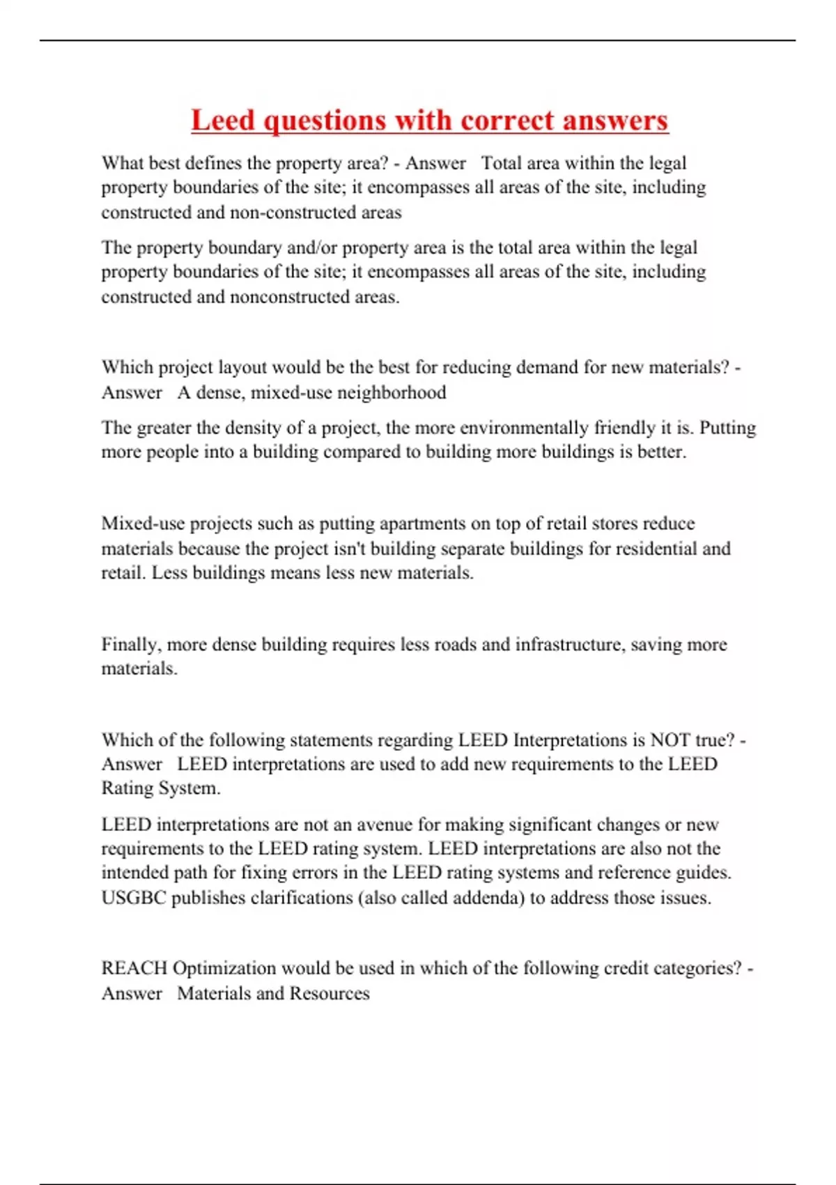 Leed questions with correct answers LEED AP Leadership in Energy