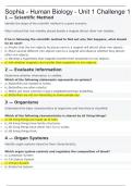 Sophia - Human Biology - Unit 1 Challenge 1 Questions and Answers