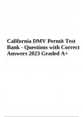 California DMV Permit Test Bank | Questions with  Answers 2023/2024 (Already Graded A+)