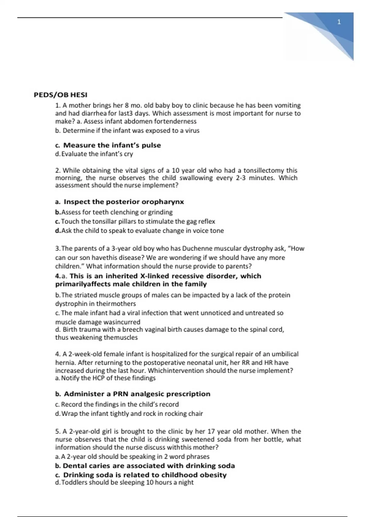 HESI OB PEDS EXAM TEST BANK QUESTIONS WITH ANSWERS 2023/2024 LATEST ...