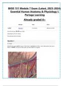 BIOD 151 Module 7 Exam (Latest, 2023-2024): Essential Human Anatomy & Physiology I: Portage Learning