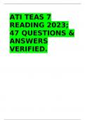 ATI TEAS 7 READING 2023; 47 QUESTIONS & ANSWERS VERIFIED.