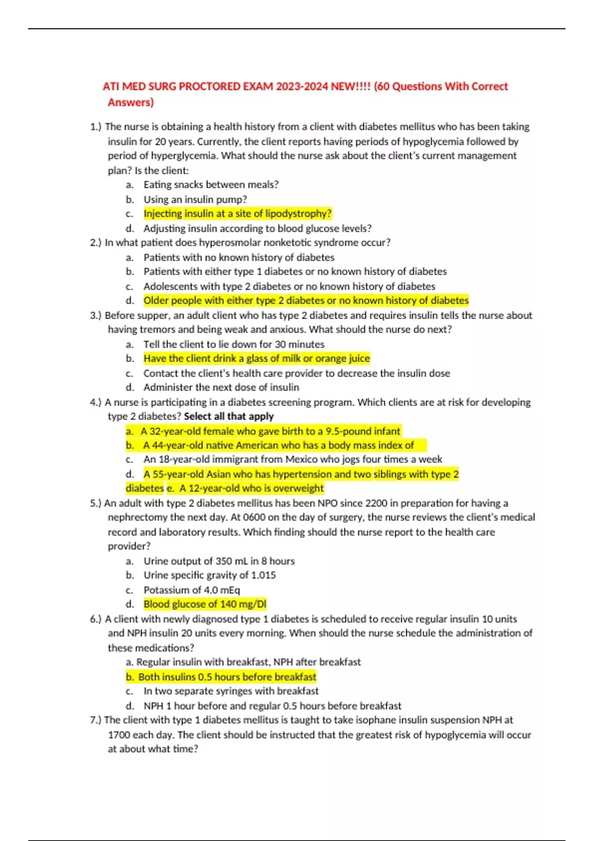 ATI MED SURG PROCTORED EXAM NEW!!!! (60 Questions With Correct Answers ...