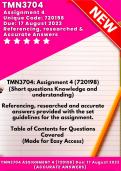 TMN3704 Assignment 4 2023 (720198): Includes referencing and reference list.  (At this level you need to ensure you do this) ACE this Assignment with ease!
