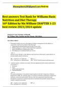 Best answers Test Bank for Williams Basic Nutrition and Diet Therapy 16th Edition by Nix William CHAPTER 1-23 best review 2023&sol;2024 update
