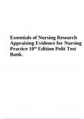 Essentials of Nursing Research; Appraising Evidence for Nursing Practice 10th Edition Polit Test Bank.
