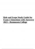 ROLE AND SCOPE Final EXAM 2 (Questions with Answers) 2023 Graded A+ | Role and Scope Exam 2 Guide (Questions with Answers) 2023 – Rasmussen College | NUR2868 Role and Scope Final Exam Questions with Correct Answers Verified 2023 Graded A & NUR 2868 / NUR2
