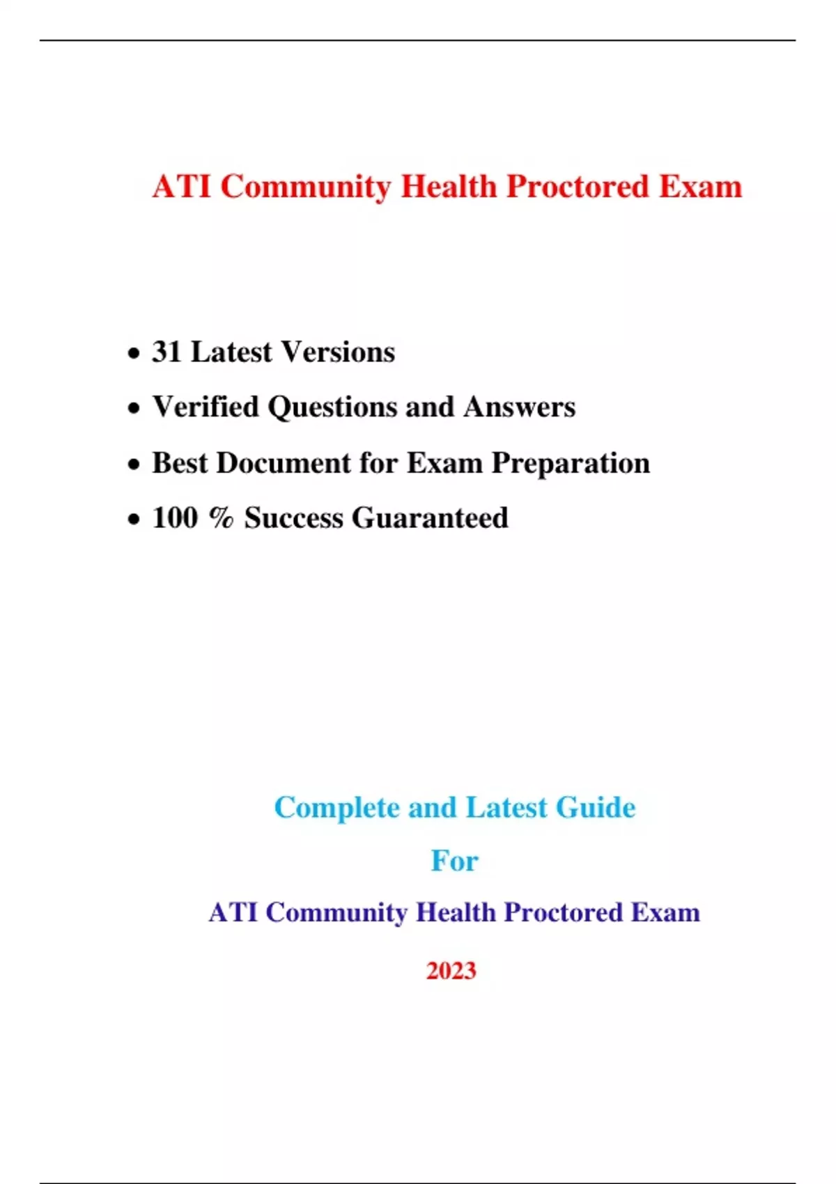 ATI Proctored Exam Comprehensive, Fundamentals, Community Health