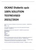 OCANZ Diabetic quiz 100% SOLUTION  TESTREVISED  2023//2024