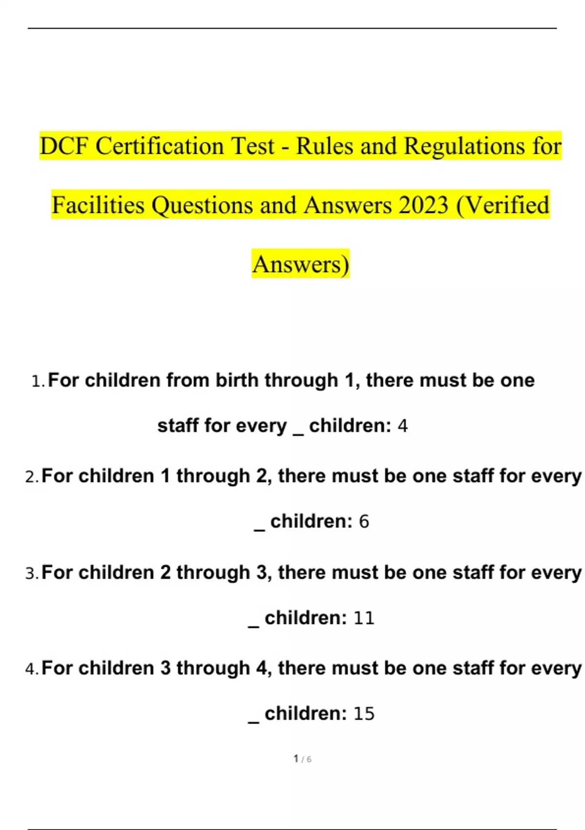 DCF Certification Test Rules And Regulations For Facilities Questions