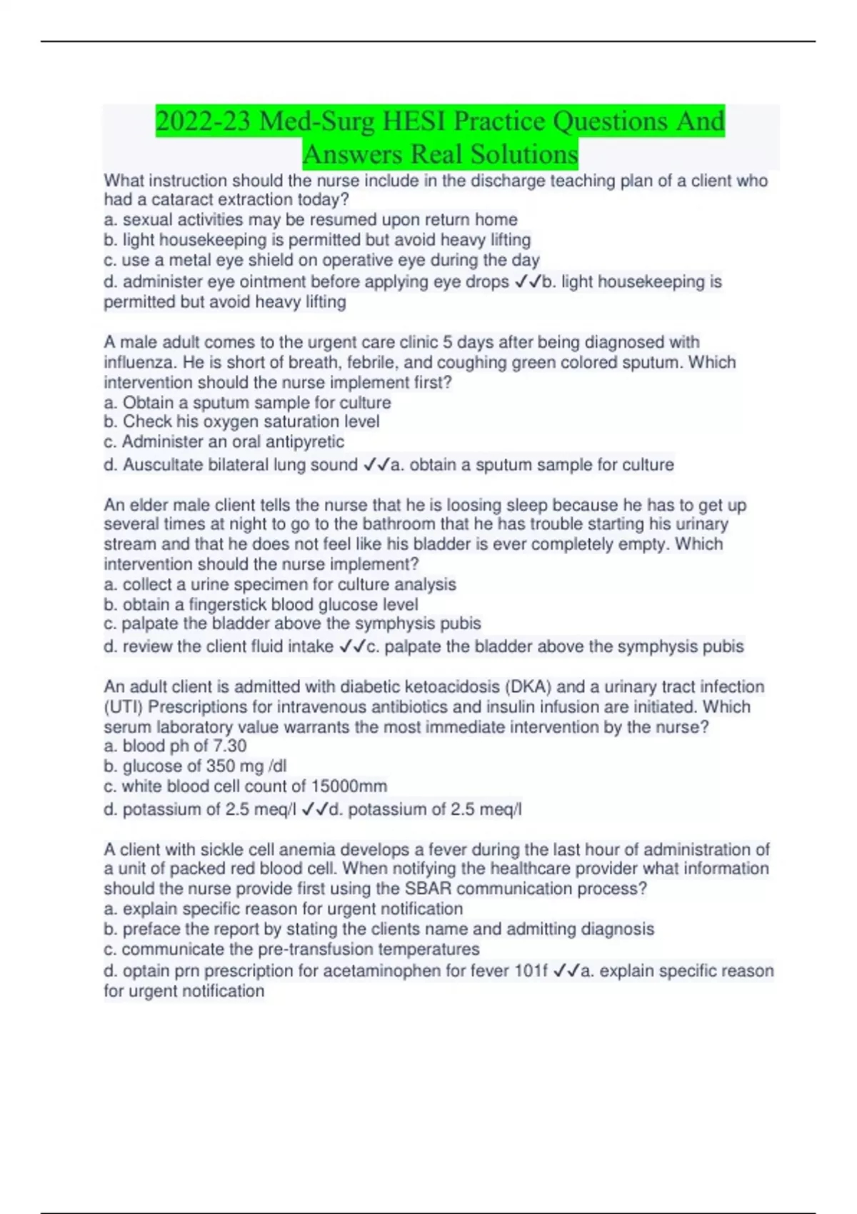 202223 MedSurg HESI Practice Questions And Answers Real Solutions