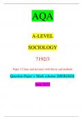 AQA A-LEVEL SOCIOLOGY 7192/3 Paper 3 Crime and deviance with theory and methods Question Paper + Mark scheme [MERGED] June 2022 *jun227192301* IB/M/Jun22/E7 7192/3 For Examiner’s Use Question Mark 1