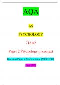 AQA AS PSYCHOLOGY 7181/2 Paper 2 Psychology in context Question Paper + Mark scheme [MERGED] June 2022 *JUN227181201* IB/G/Jun22/E8 7181/2 For Examiner’s Use Section Mark A B C