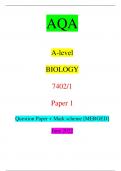 AQA A-level BIOLOGY 7402/1 Paper 1 Question Paper + Mark scheme [MERGED] June 2022 *jun227402101* IB/M/Jun22/E12 7402/1 For Examiner’s Use Question Mark 1