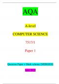 AQA A-level COMPUTER SCIENCE 7517/1 Paper 1 Question Paper + Mark scheme [MERGED] June 2022 IB/G/Jun22/E12 7517/1  Time allowed: 2 hours 30 minutes Materials