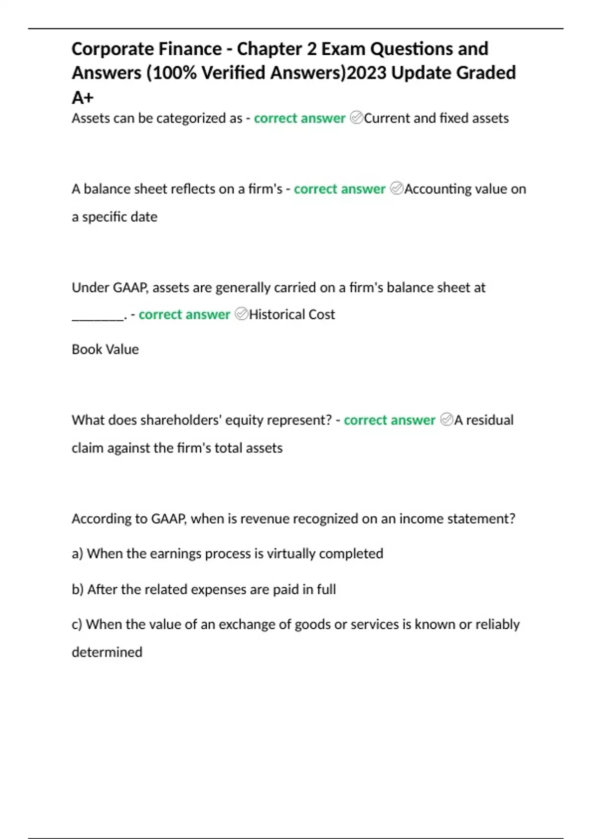 Corporate Finance - Chapter 2 Exam Questions and Answers (100% Verified ...