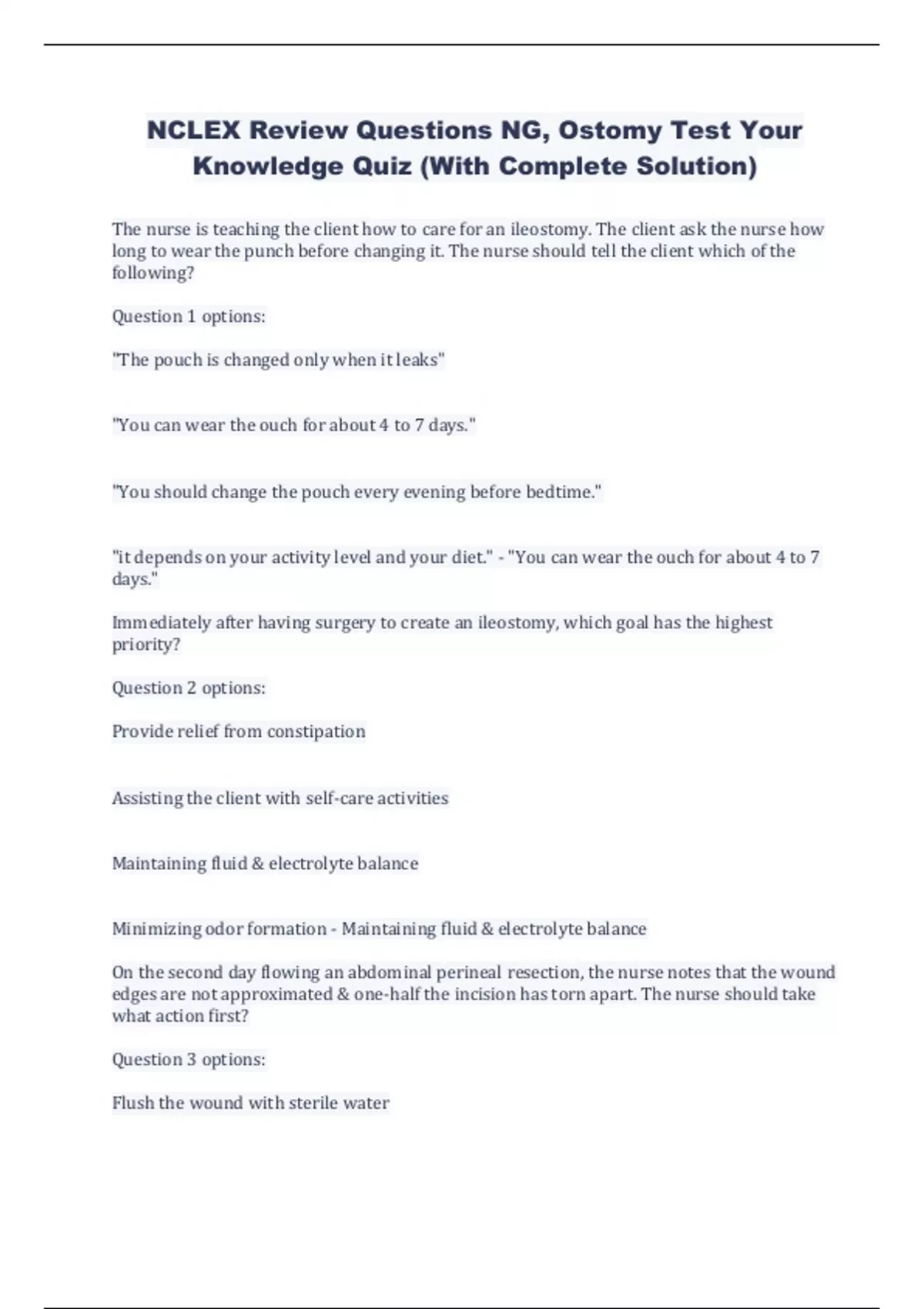 NCLEX Review Questions NG, Ostomy Test Your Knowledge Quiz (With