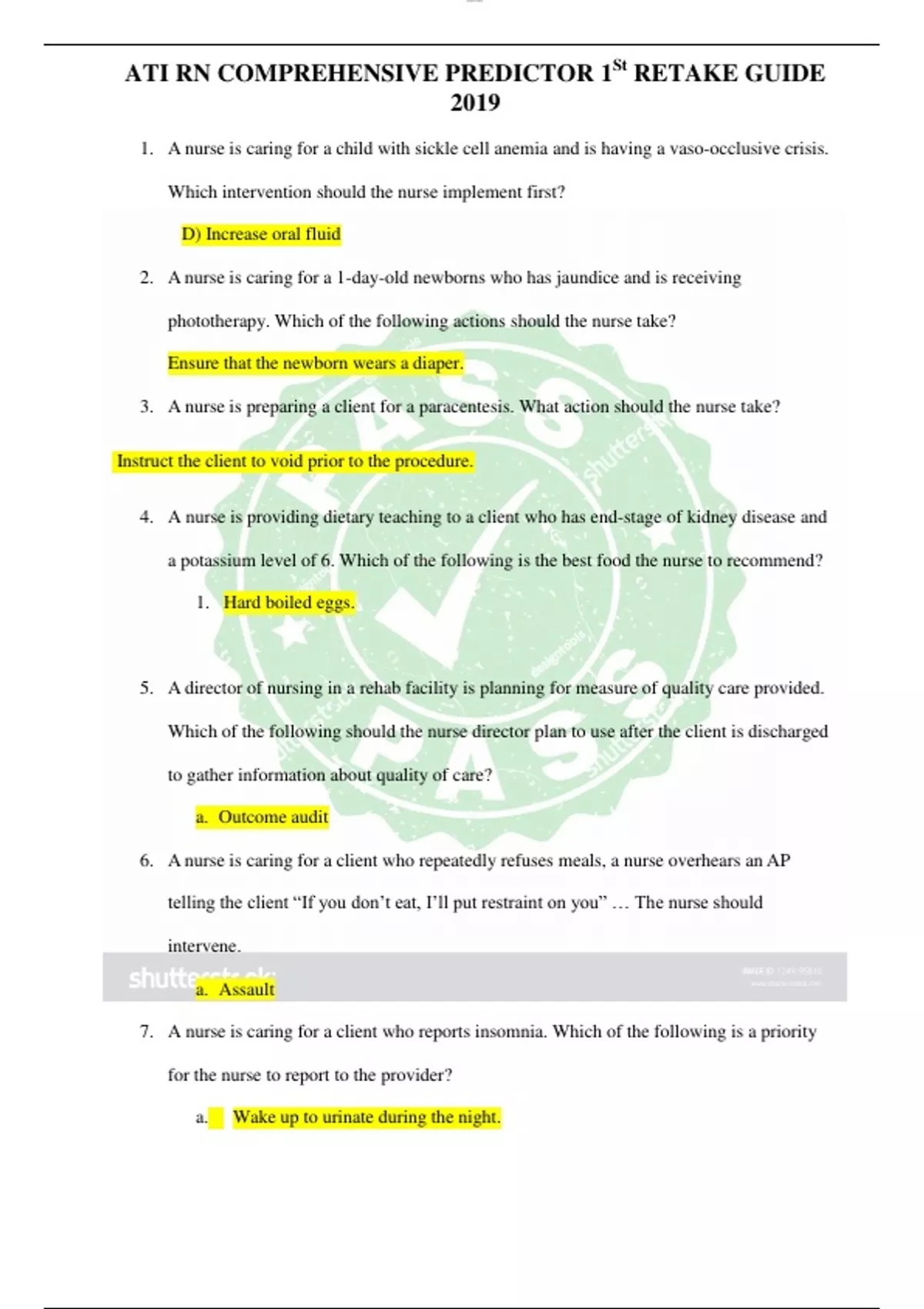 (17 VERSIONS )ACTUAL ATI RN PROCTORED EXAM COMPREHENSIVE PREDICTOR