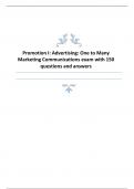Promotion I: Advertising: One to Many Marketing Communications exam with 150 questions and answers