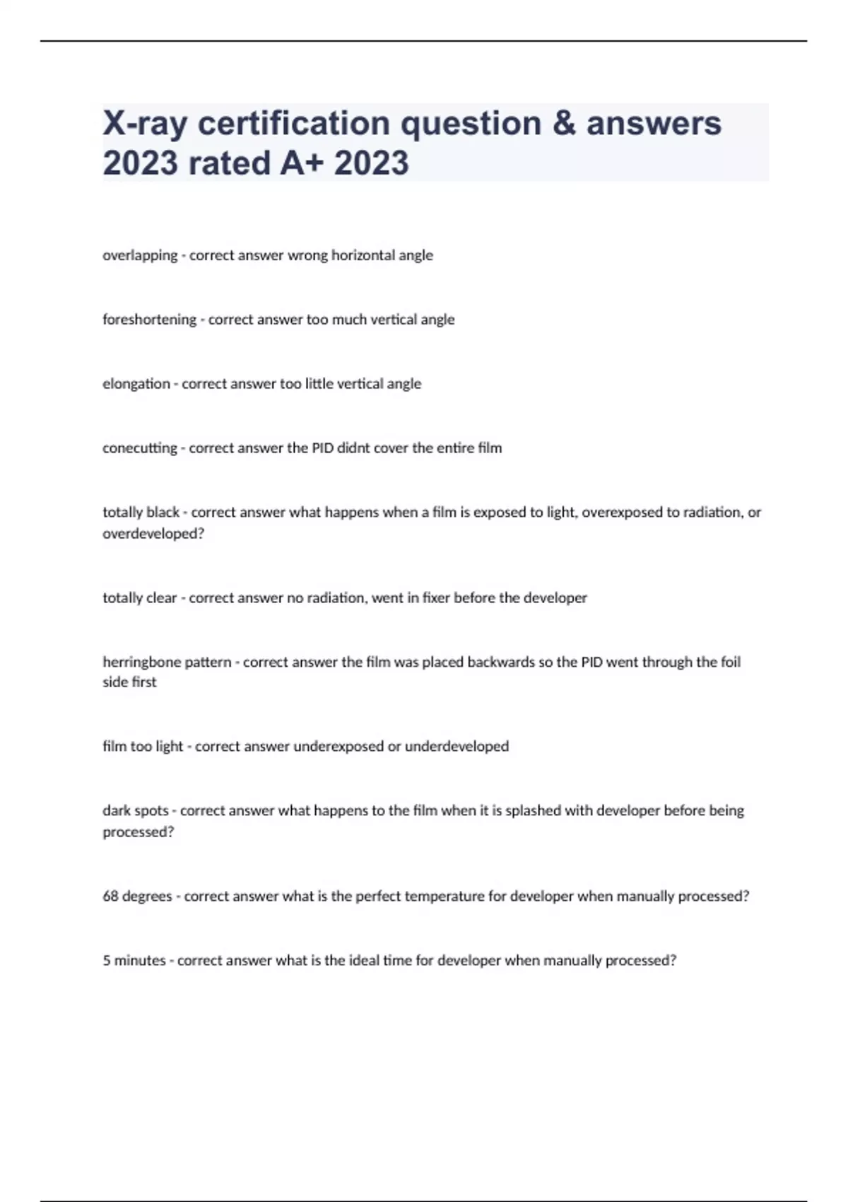 Xray certification question & answers 2023 rated A+ 2023 Certified
