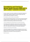 Foundations and Practice of Mental Health Nursing HESI EXIT 5 100&percnt; CORRECT ANSWERS 2023&sol;2024