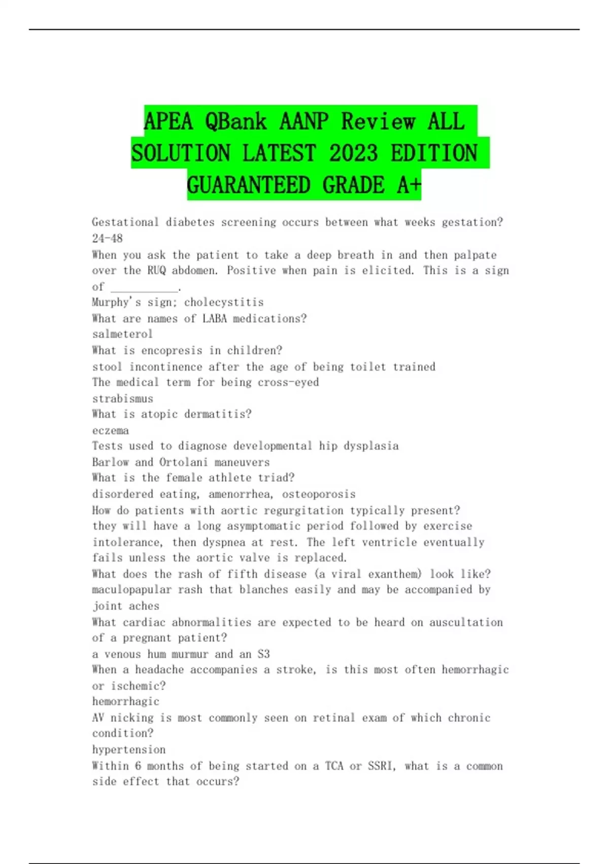 APEA QBank AANP Review ALL SOLUTION LATEST 2023 EDITION GUARANTEED