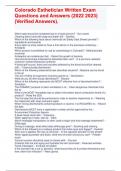 Colorado Esthetician Written Exam  Questions and Answers &lpar;2022 2023&rpar;  &lpar;Verified Answers&rpar;&period;