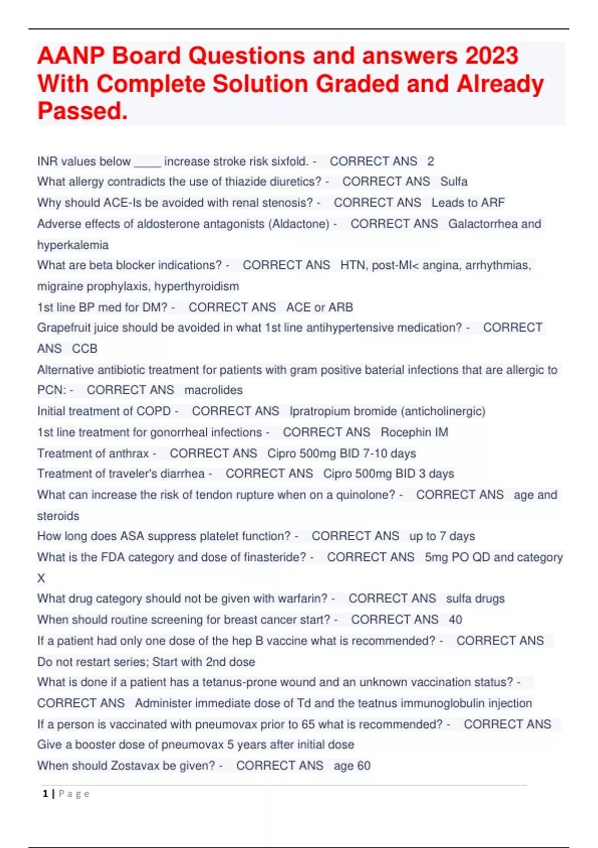 AANP Board Questions and answers 2023 With Complete Solution Graded and