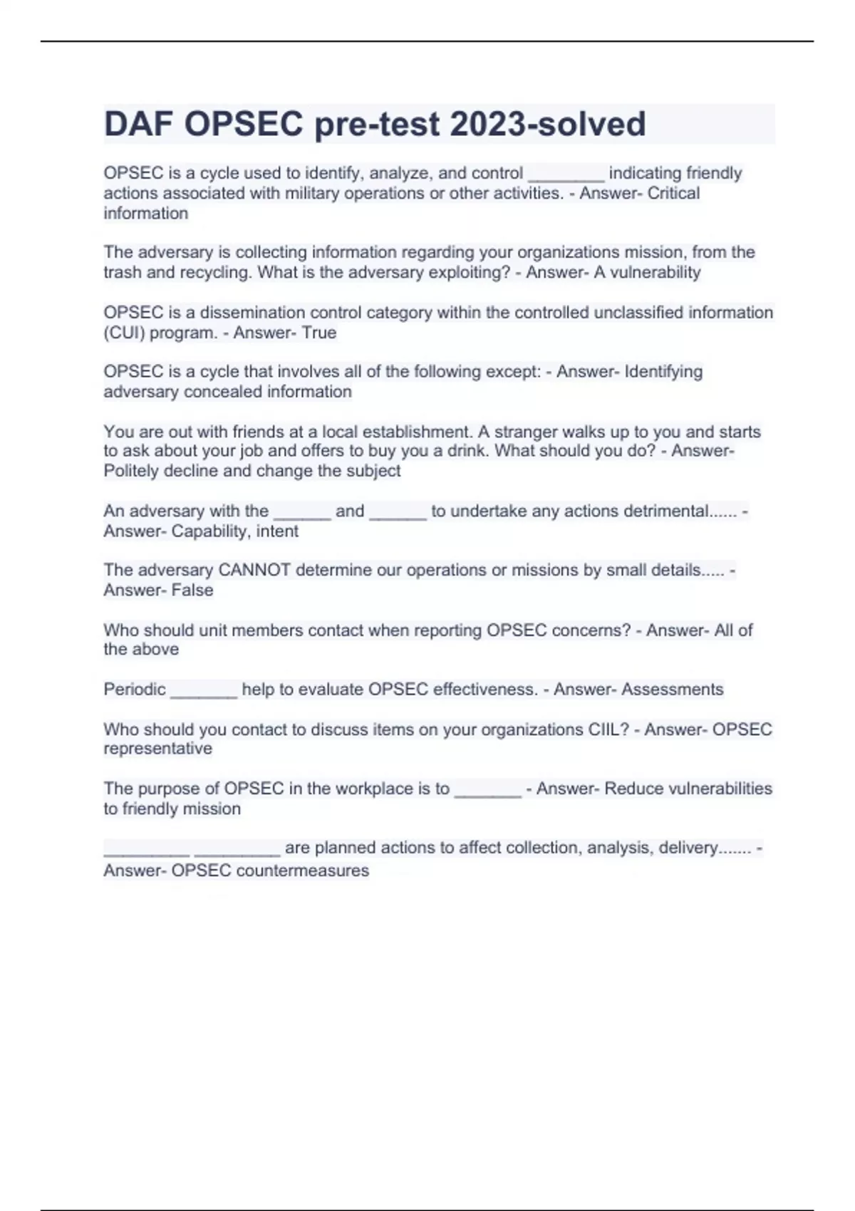 Opsec Checklist.pdf DAF OPSEC pre-test 2023-solved - DAF OPSEC - Stuvia US
