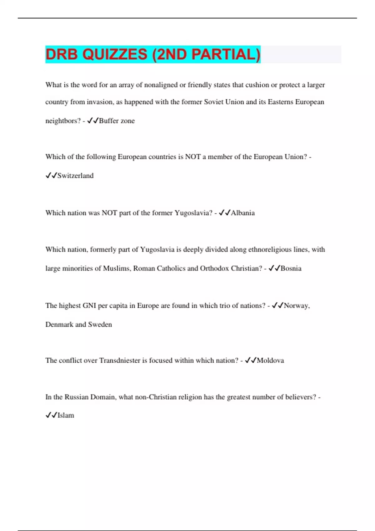 Drb Question Pattern DRB QUIZZES (2ND PARTIAL) | 55 Questions with 100% Correct Answers ...