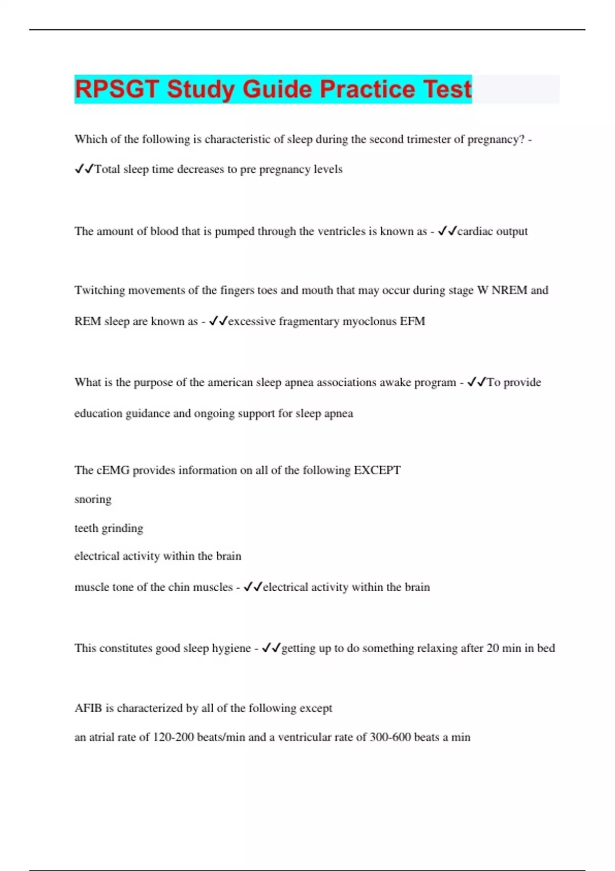 Rpsgt RPSGT Study Guide Practice Test | 50 Questions with 100% Correct ...