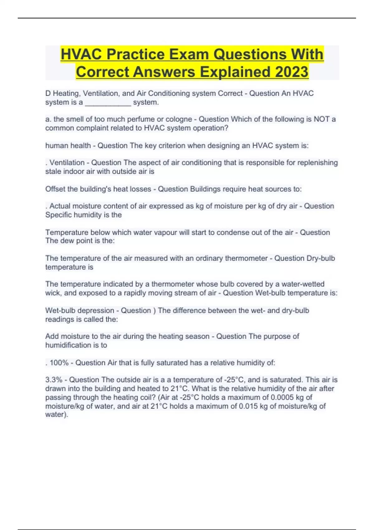 HVAC Practice Exam Questions With Correct Answers Explained 2023 Hvac