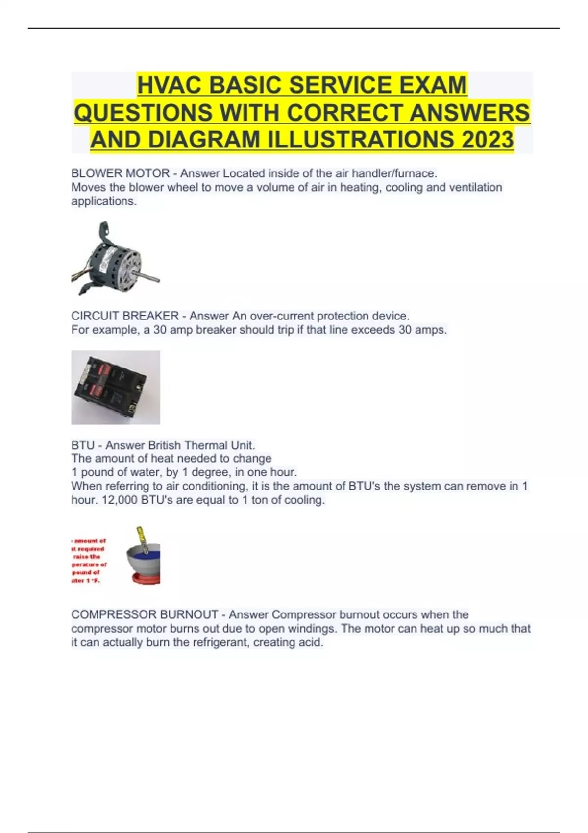 HVAC BASIC SERVICE EXAM QUESTIONS WITH CORRECT ANSWERS AND DIAGRAM
