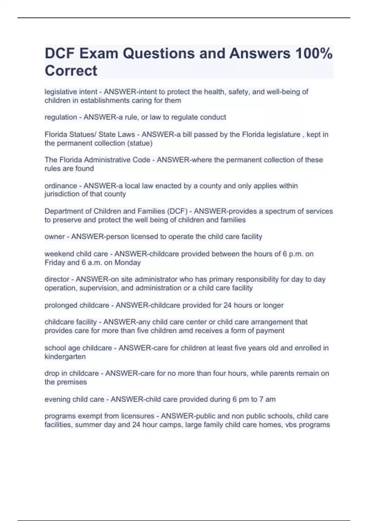 DCF EXAM STUDY BUNDLE (COMPLETE PACKAGE) FULL PACK SOLUTIONS - Stuvia US