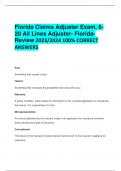 Florida Claims Adjuster Exam&comma; 6- 20 All Lines Adjuster- FloridaReview 2023&sol;2024 100&percnt; CORRECT  ANSWERS