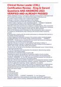 Clinical Nurse Leader &lpar;CNL&rpar; Certification Review - King & Gerard Questions AND ANSWERS 2023 VERIFIED AND ALREADY PASSED