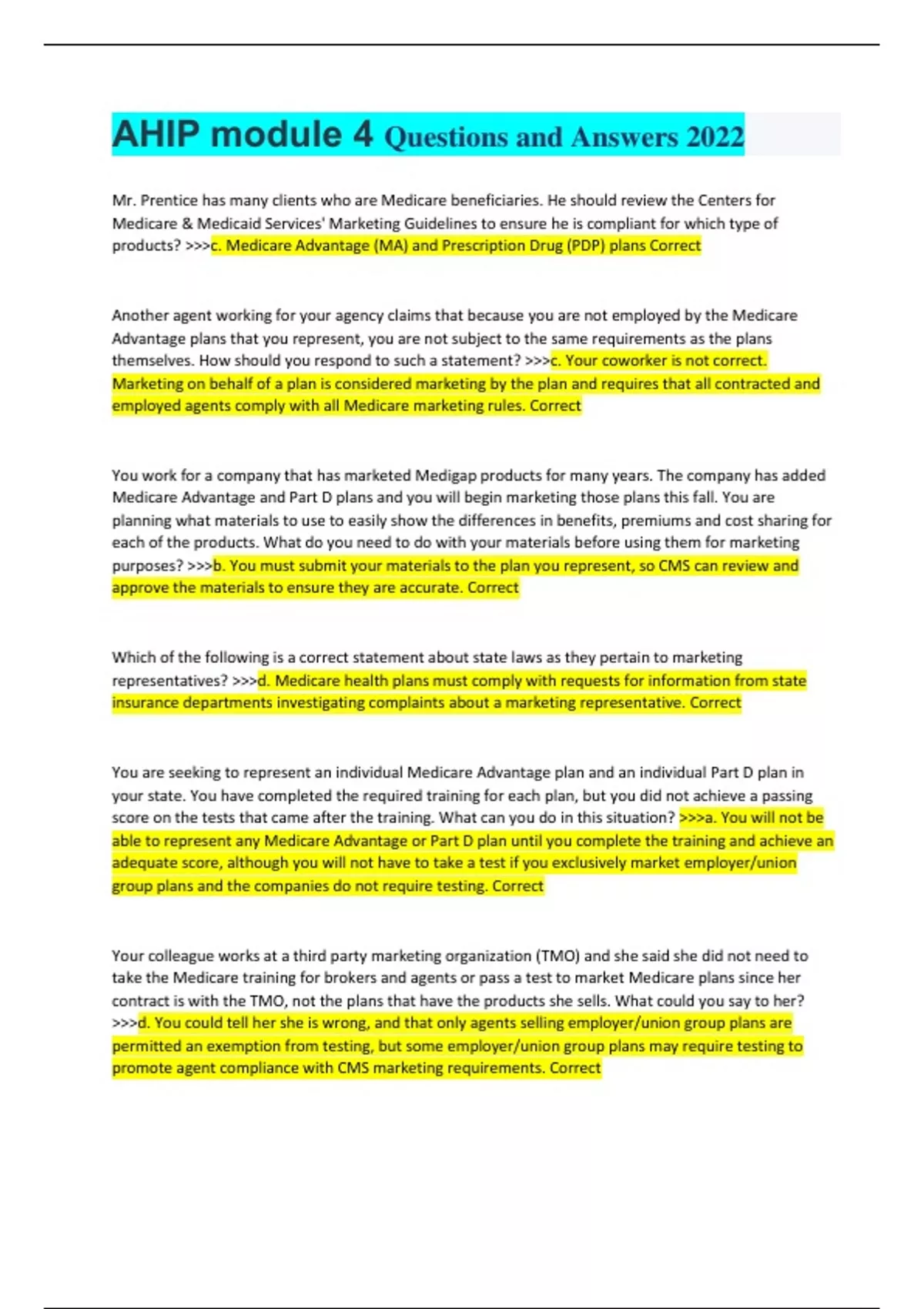 AHIP 2024 Final Exam With CORRECT ANSWERS 2023/2024 100, 50 OFF